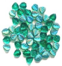 50 9mm Transparent Emerald AB Leaf Beads